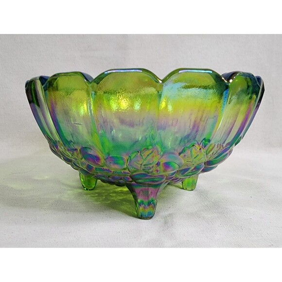 Indiana Glass Green Carnival Glass Serving Bowl – Iridescent – 1960s–1970s – 12¼ - Picture 3 of 10
